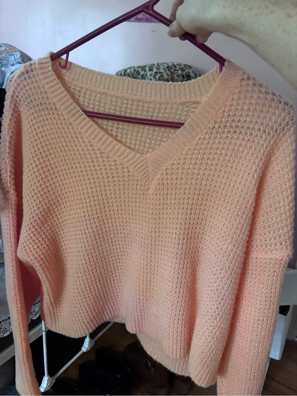 Peach/coral V-Neck Women's Sweater